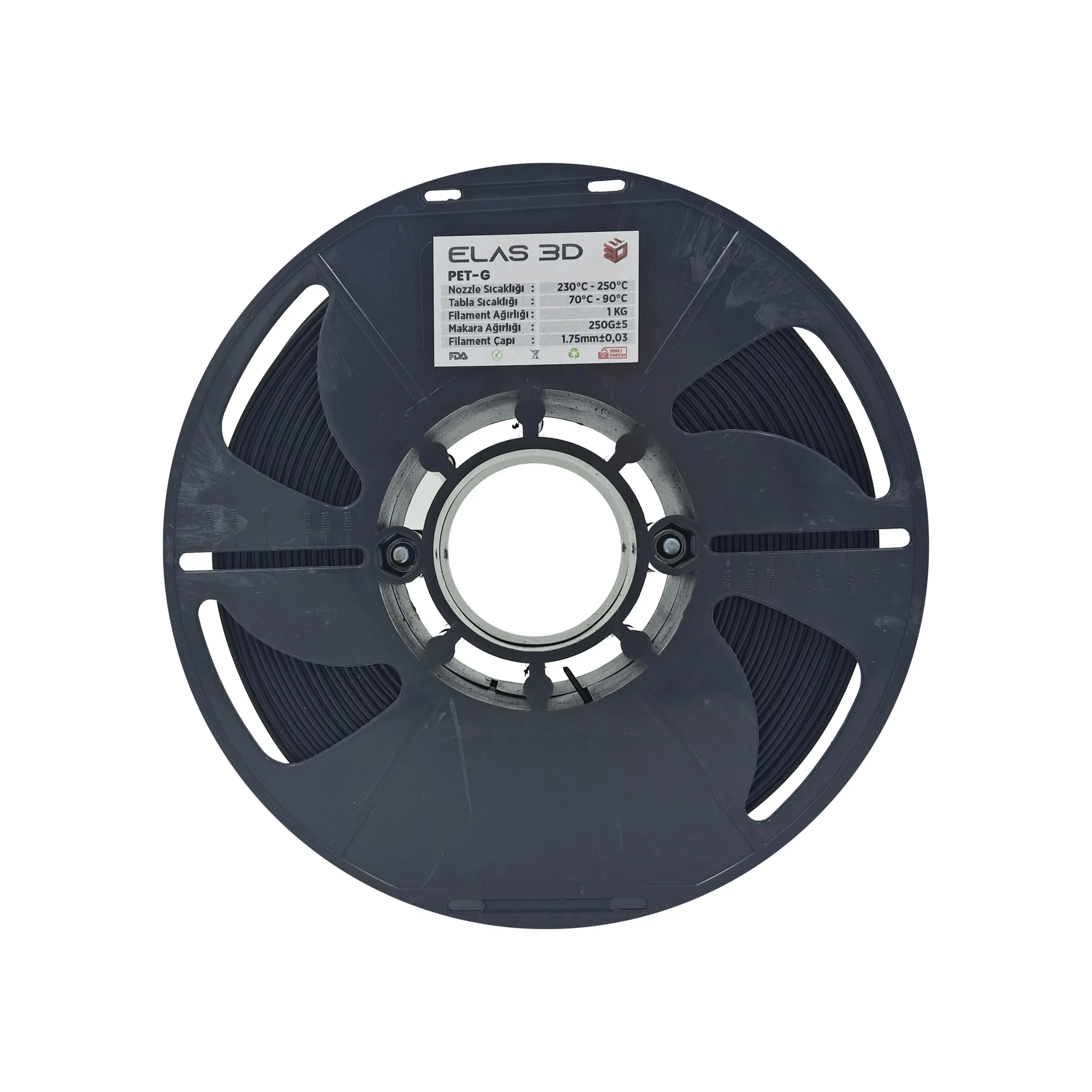 Elas 1.75mm Siyah PET-G Makaralı Filament 1Kg
